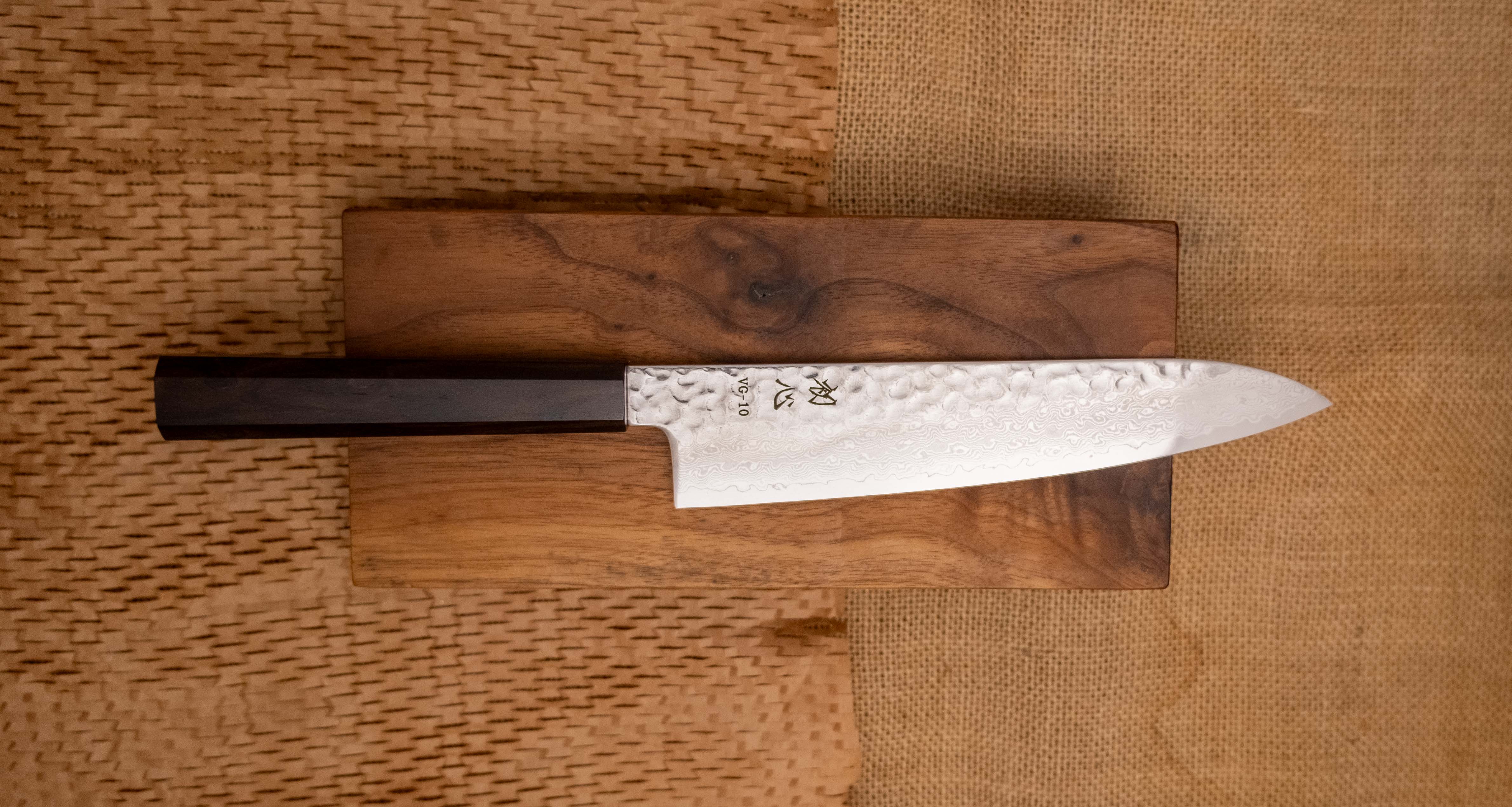 Hayabusa Gyuto VG-10 Tsuchime Damascus Ebony 240mm (9.4") - Image 4
