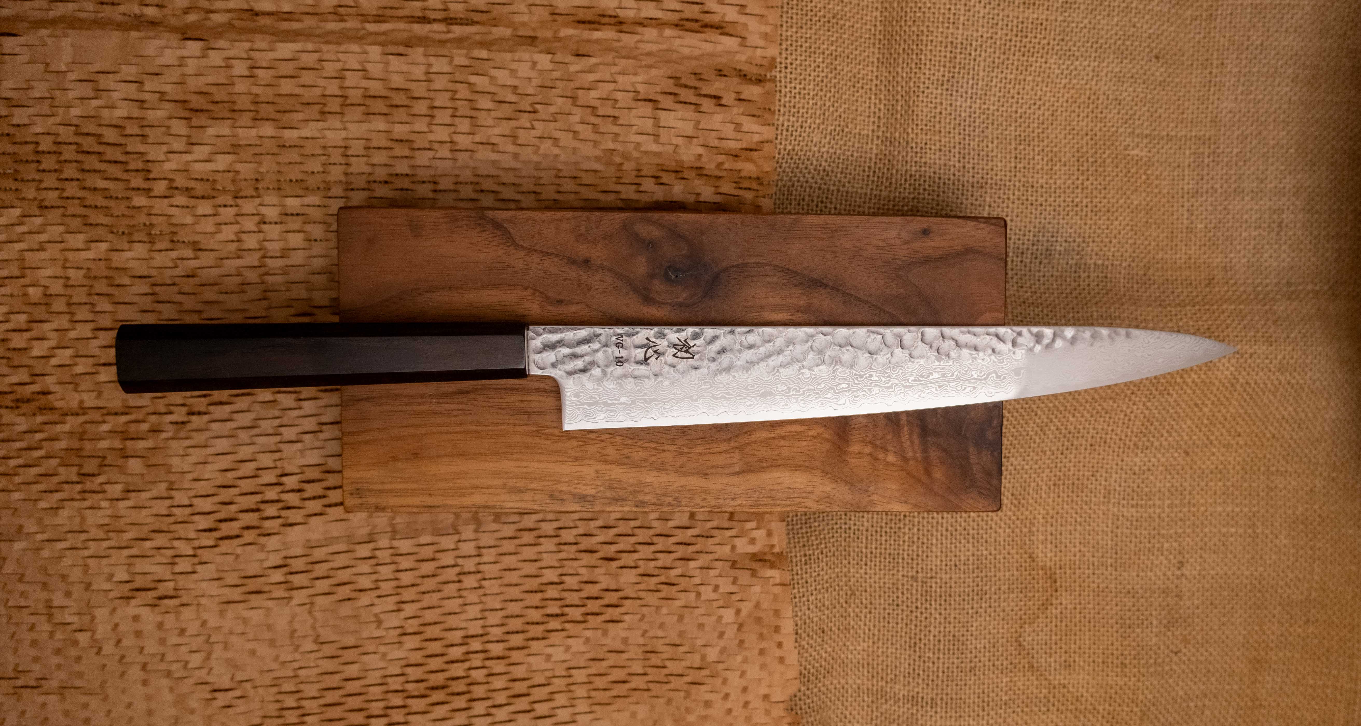 Hayabusa Sujihiki VG-10 Tsuchime Damascus Ebony 270mm (10.6") - Image 6