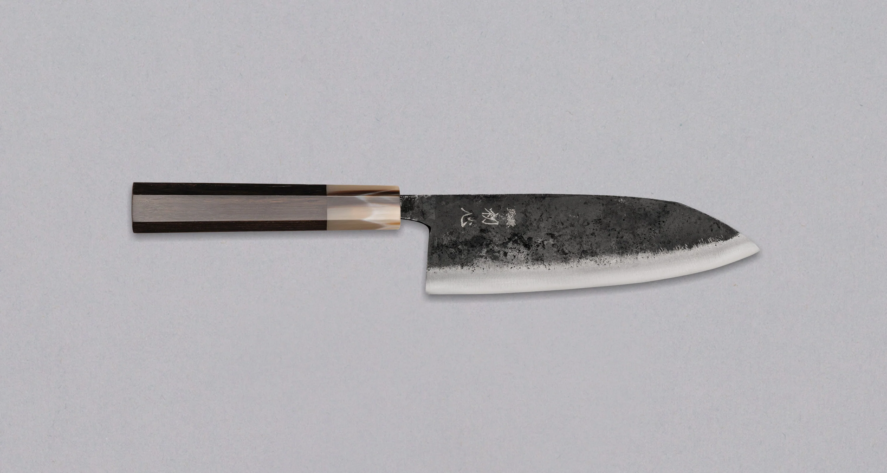 Kurogane Santoku Aogami #2 Kuro-uchi Ebony Blond Buffalo 165mm (6.5")