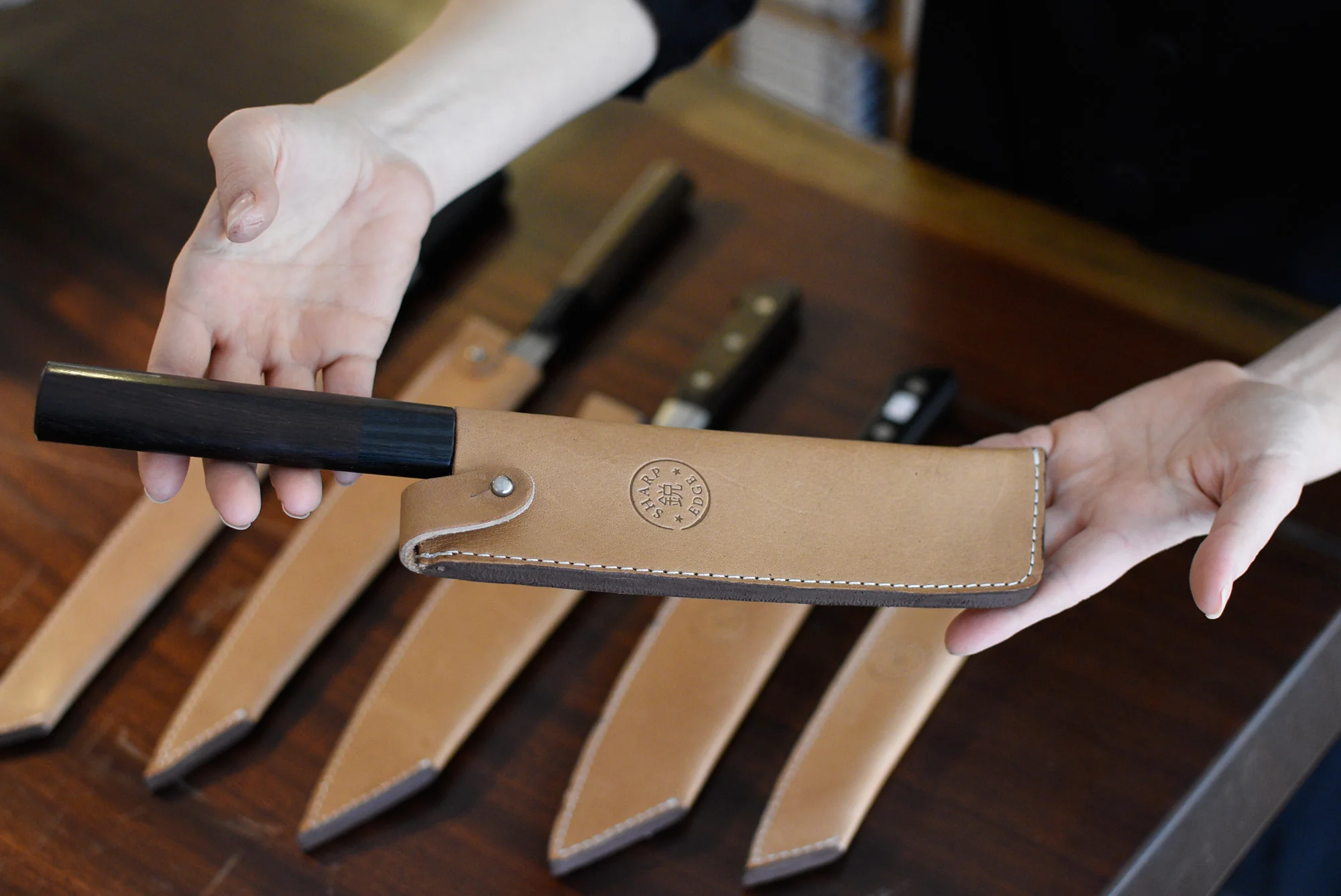 Leather Saya Nakiri [knife sheath] - 180mm (7.1") - Image 3