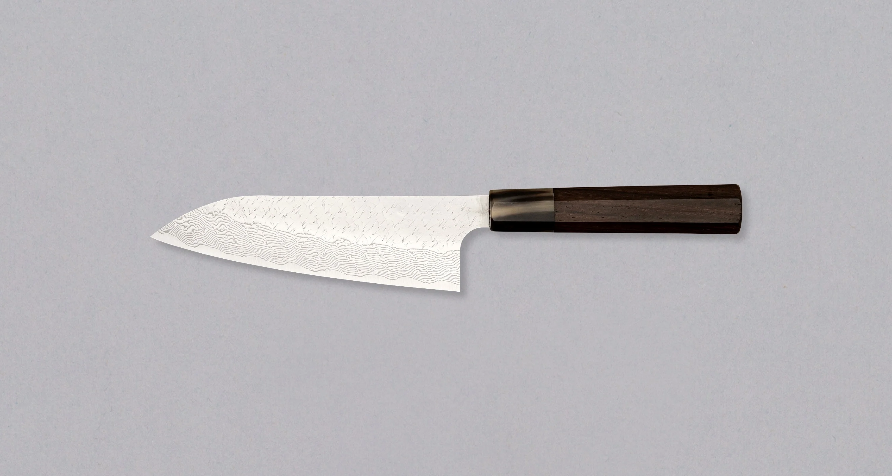 Nigara Santoku STRIX Damascus Tsuchime Wa Rosewood 180mm (7.1") - Image 2