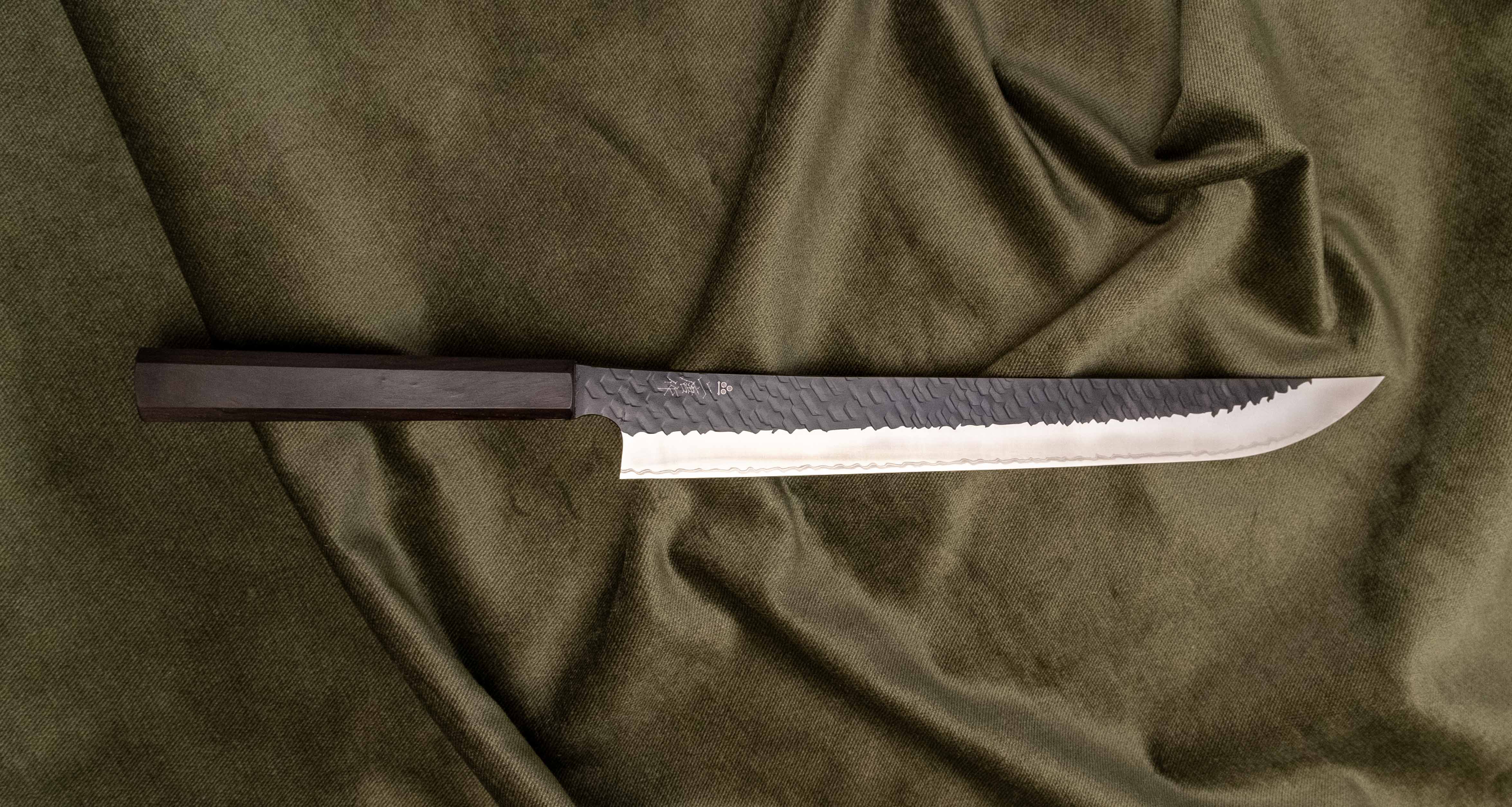 Nigara Sakimaru Sujihiki SG2 Kuro-uchi Tsuchime 300mm (11.8") [Ebony] - Image 4