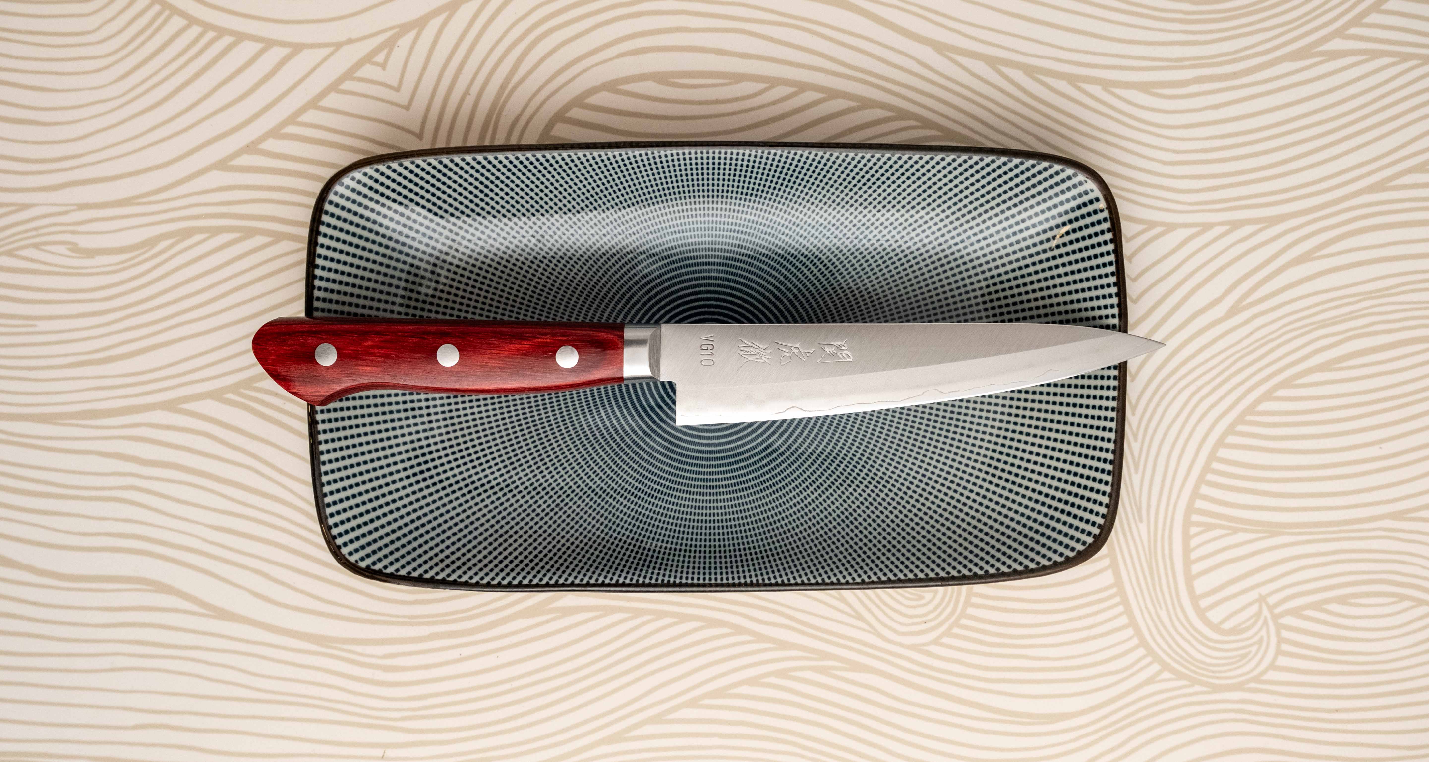 Seki Kotetsu Petty VG-10 Migaki 135mm (5.3") [red pakkawood] - Image 7