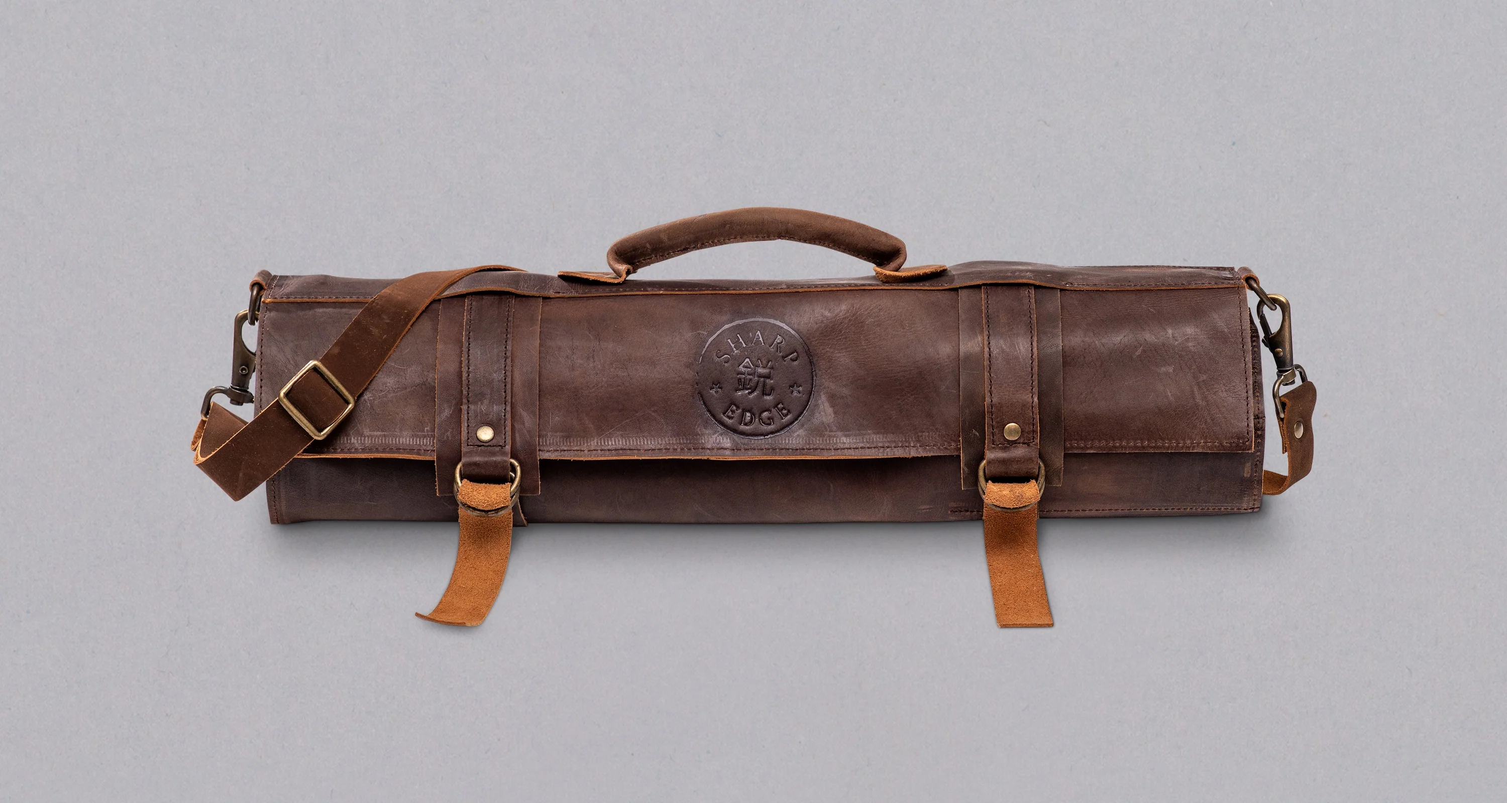 SharpEdge Chef's Leather Knife Roll [brown] / holds 10 knives