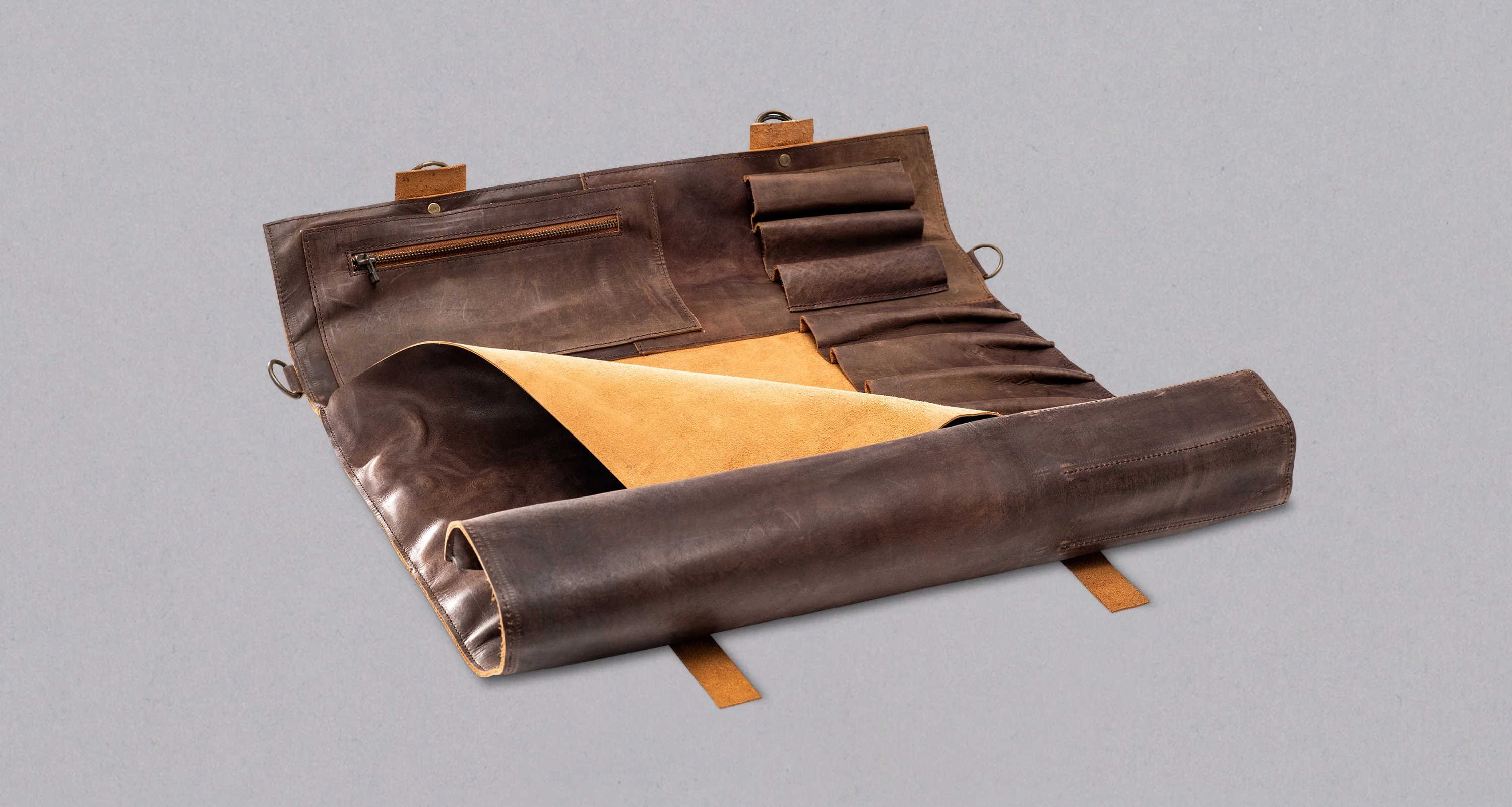 SharpEdge Chef's Leather Knife Roll [brown] / holds 10 knives - Image 3