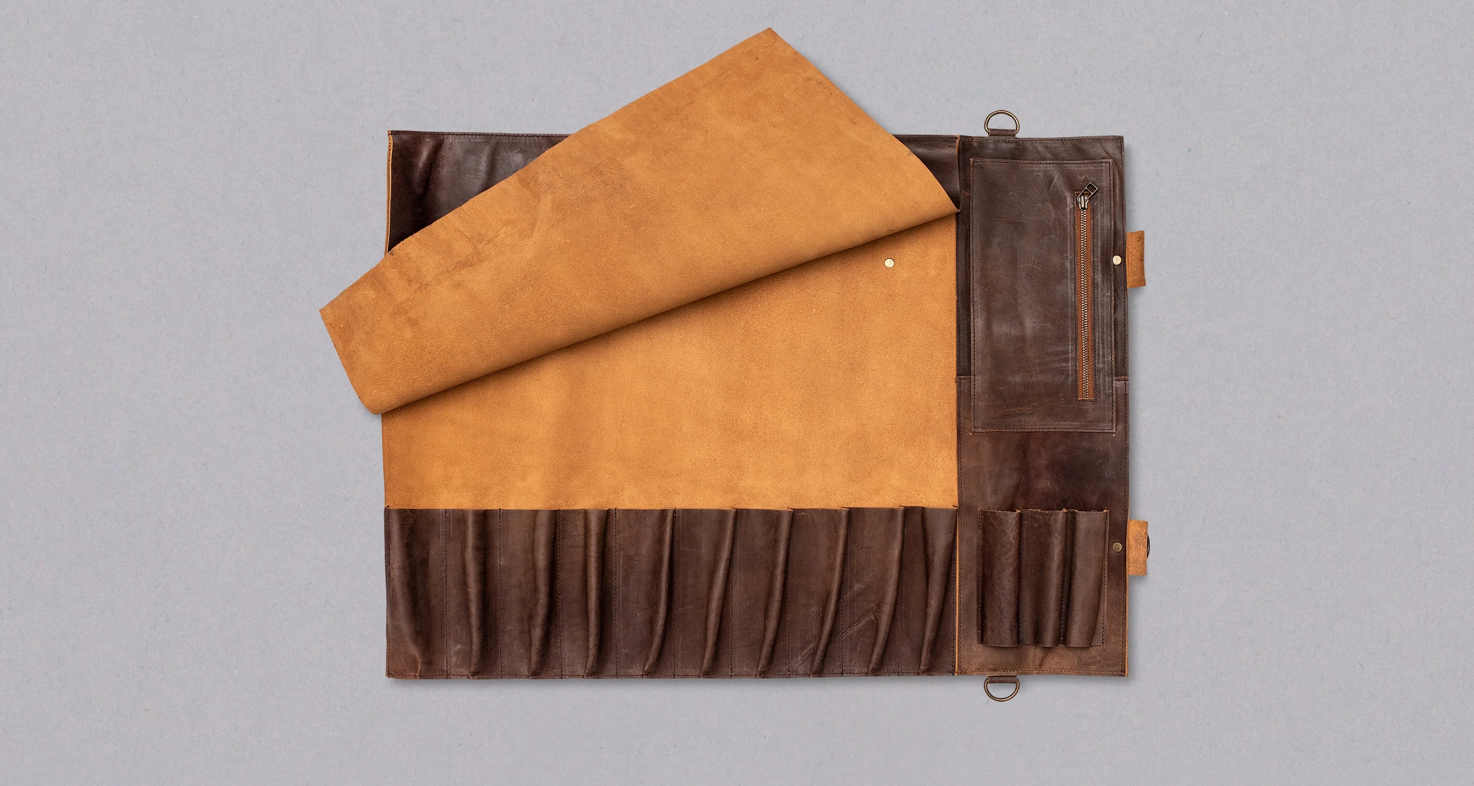 SharpEdge Chef's Leather Knife Roll [brown] / holds 10 knives - Image 6
