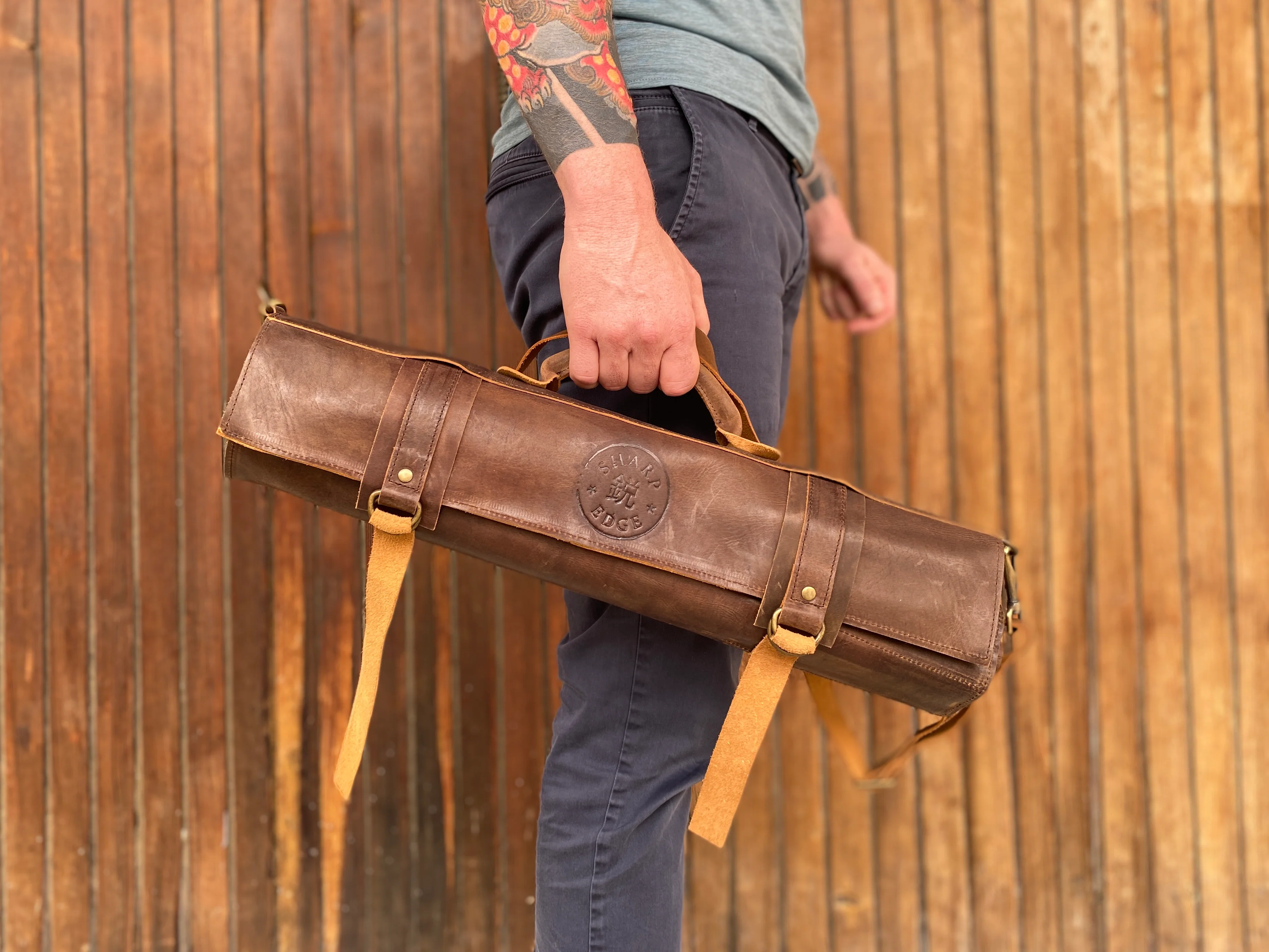 SharpEdge Chef's Leather Knife Roll [brown] / holds 10 knives - Image 8