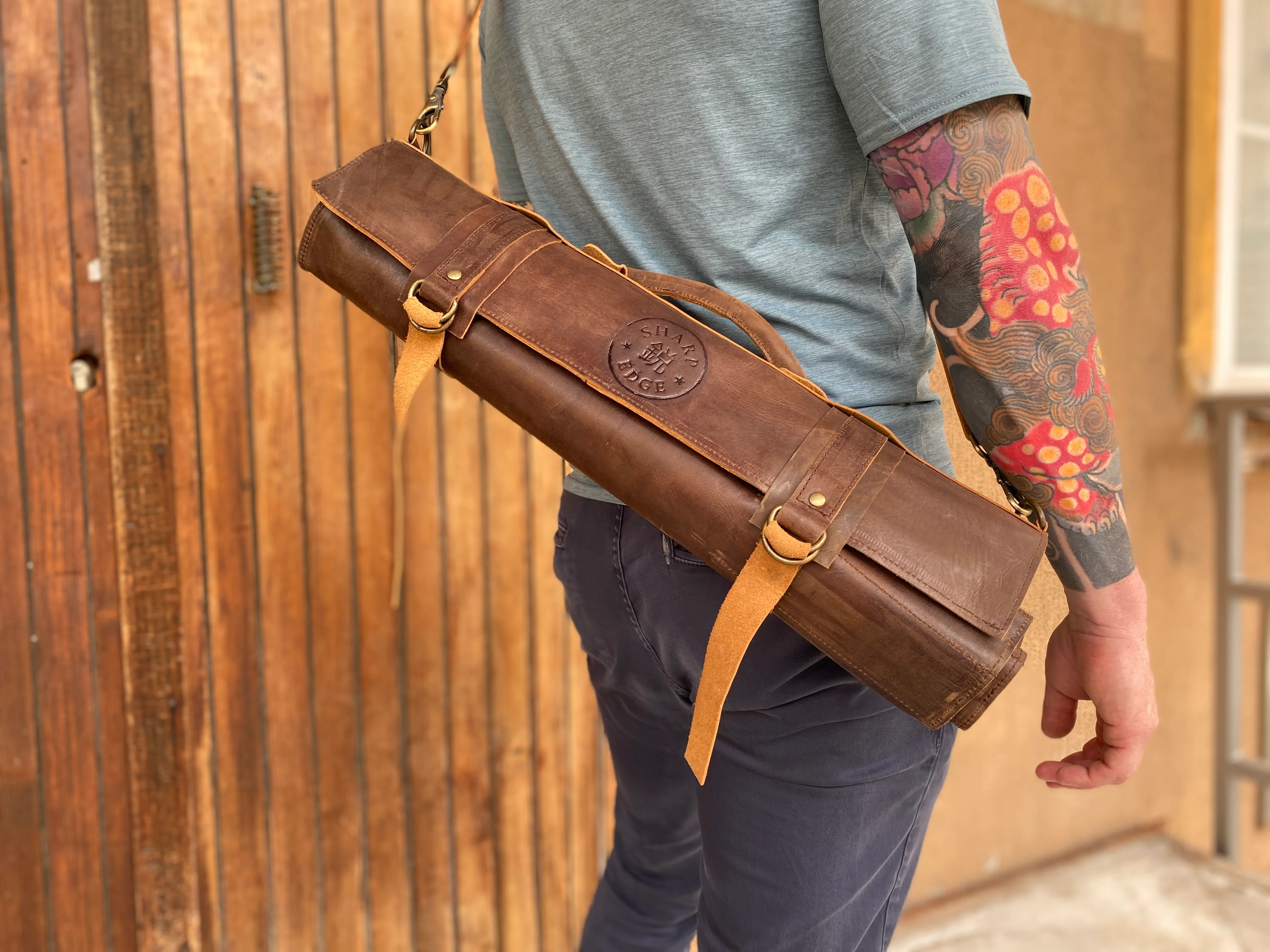 SharpEdge Chef's Leather Knife Roll [brown] / holds 10 knives - Image 9