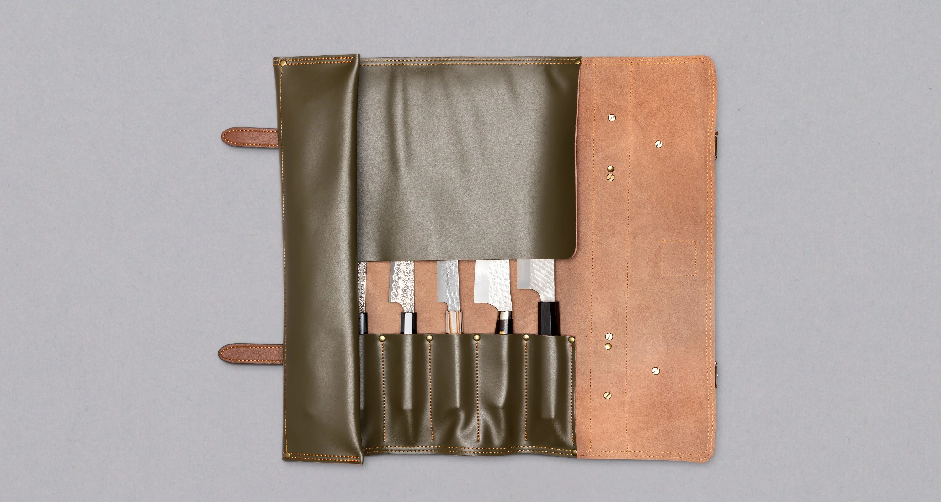 SharpEdge Chef's Leather Knife Roll [green] / holds 6 knives - Image 3