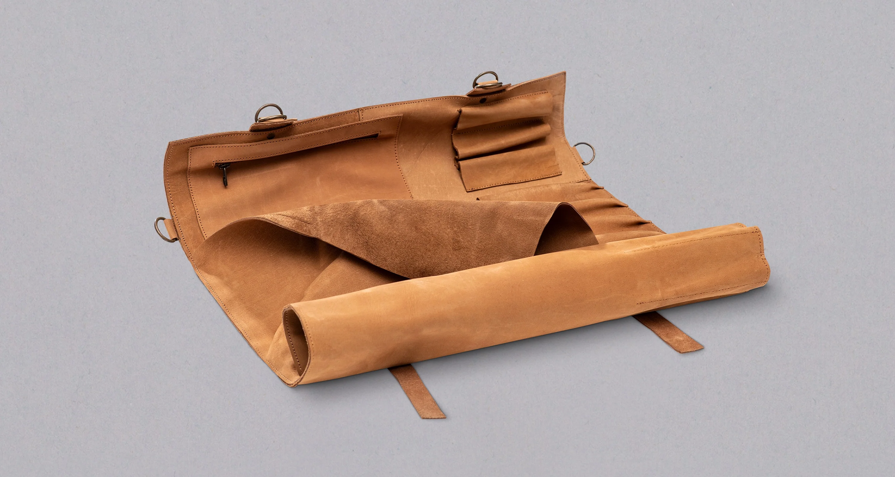 SharpEdge Chef's Leather Knife Roll [cognac] / holds 10 knives - Image 4