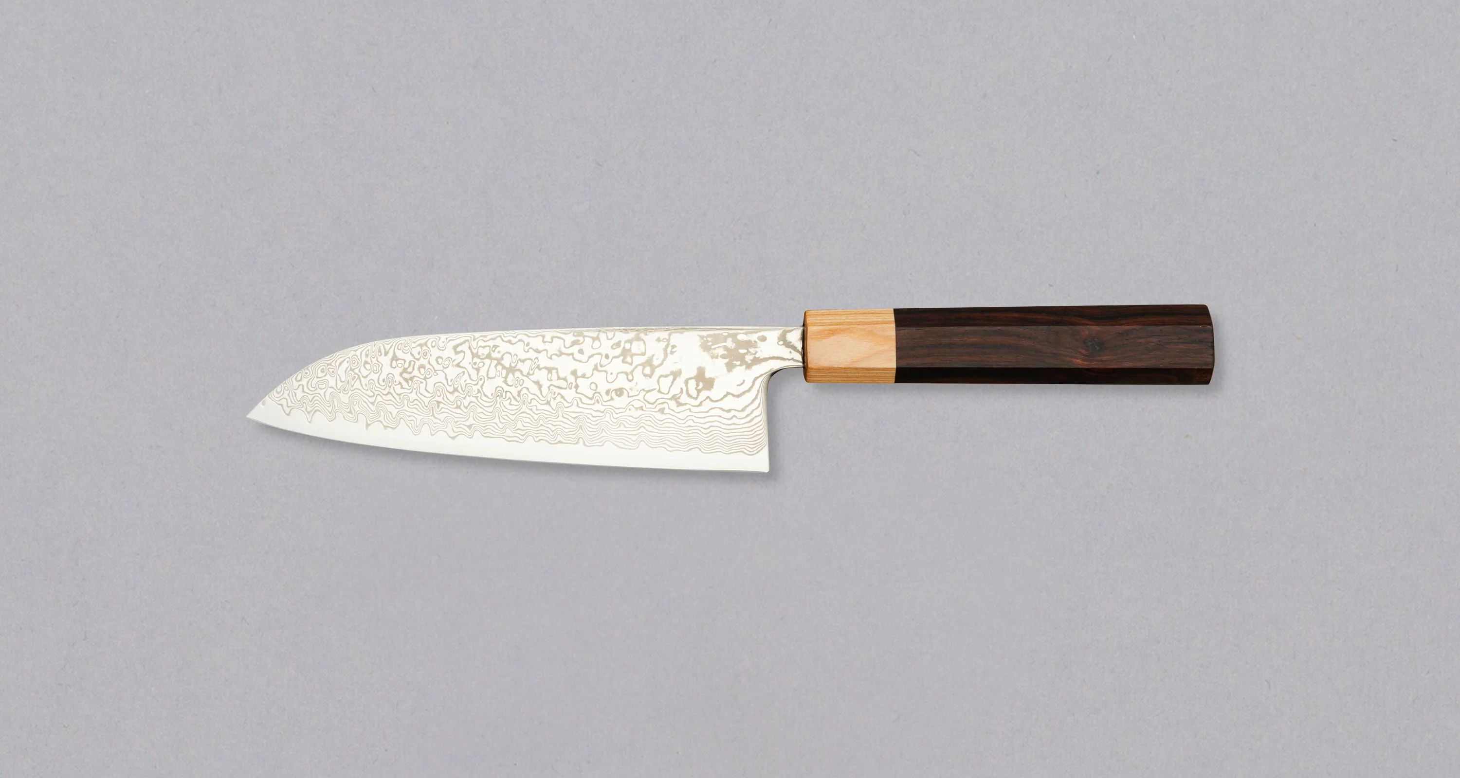 Tsunehisa Santoku SLD Damascus 165mm (6.5") [Rosewood-Cedar] - Image 2