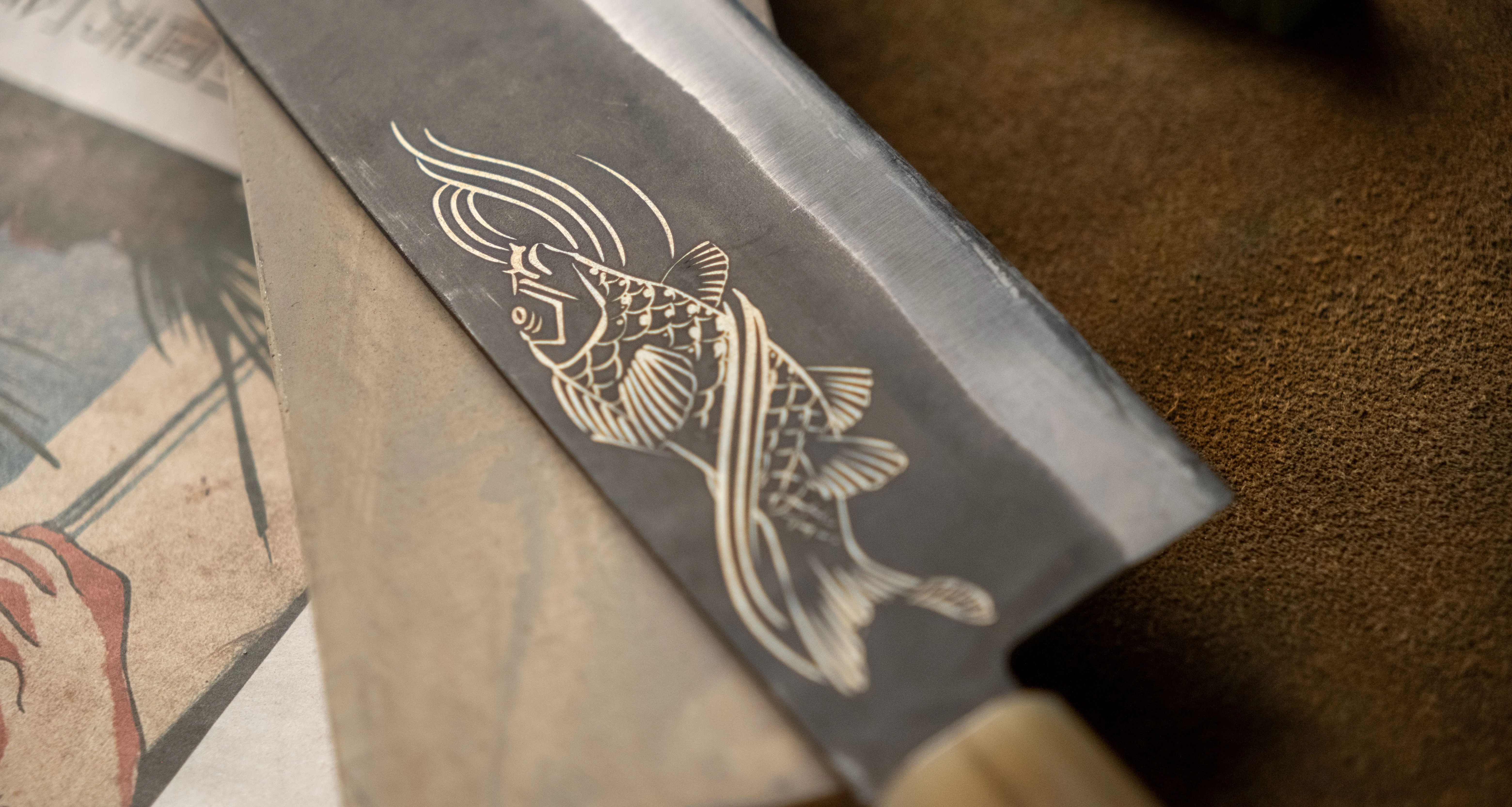 Yoshida Gyuto SUJ-2 Kuro-uchi 240mm (9.4") [Koi Fish] - Image 6